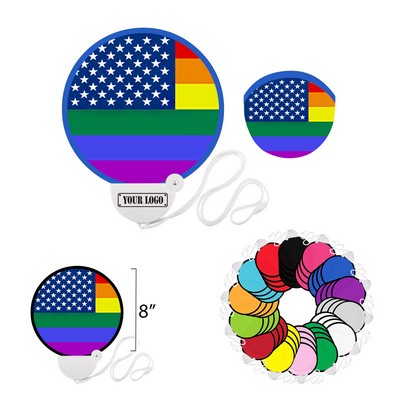 Rainbow Pride Fold Up Flying Fan w/ Lanyard